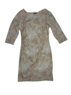 J.McLaughlin Brown Animal Print Catalina Cloth Ruched 3/4 Sleeve Dress Large